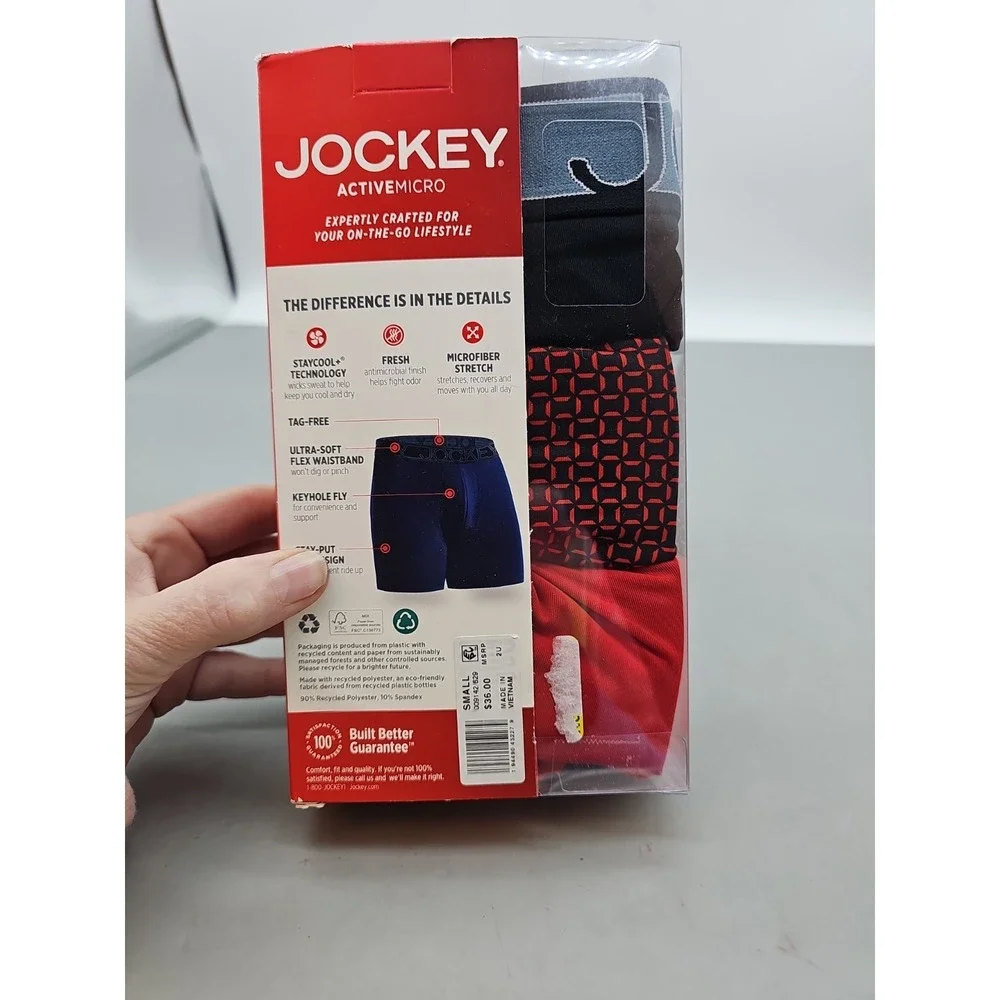 3 MENS JOCKEY ACTIVEMICRO MICROFIBER STRETCH BOXER BRIEFS SZ‎ Small New